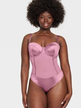 Auden Mauve Satin-Trim Underwire Bodysuit